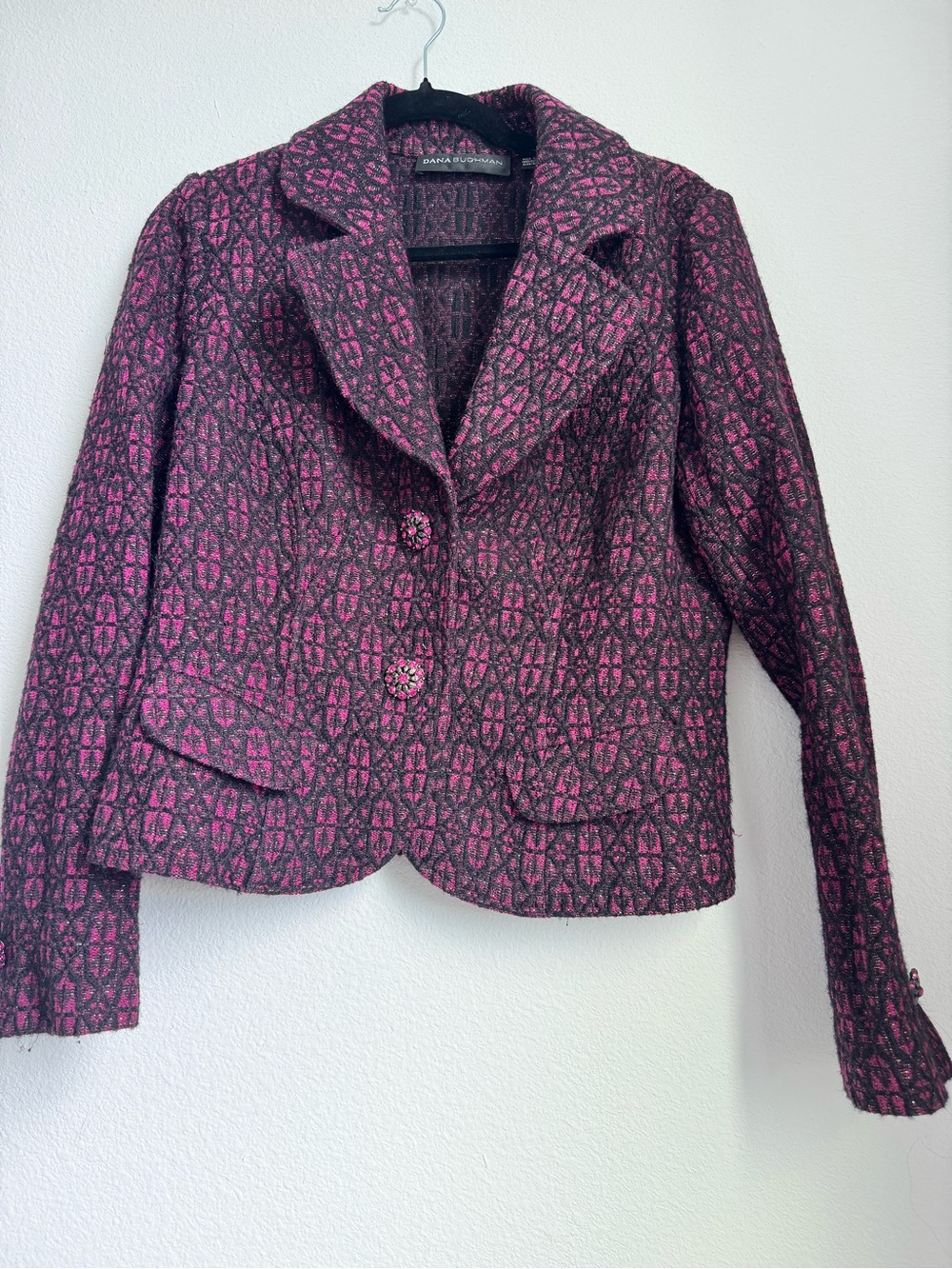 Dana Buchman Pink & Black Patterned Blazer